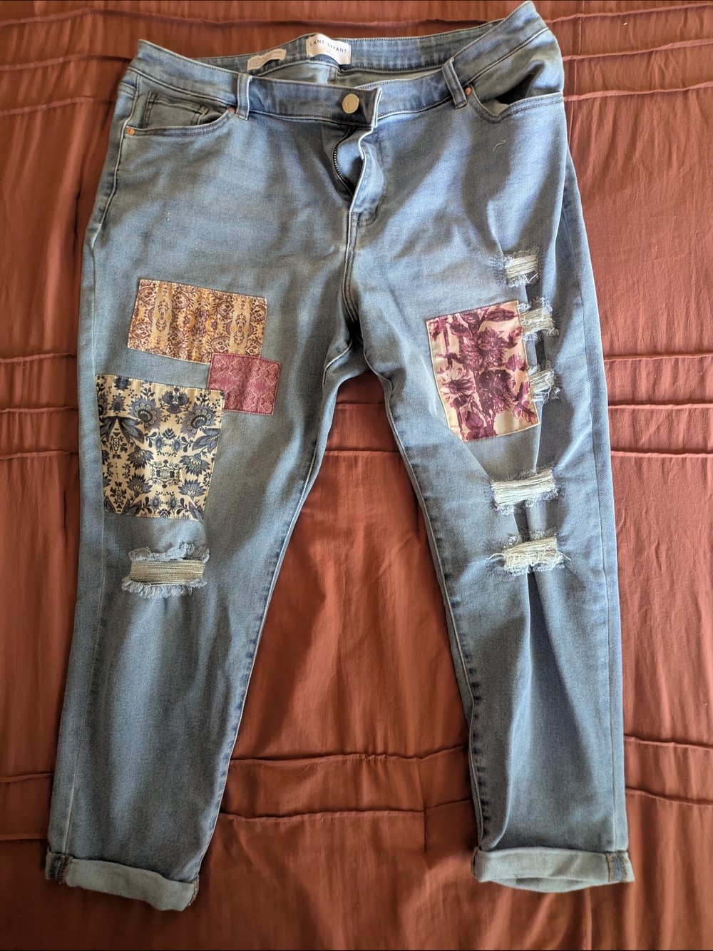 Lane Bryant Light Blue Distressed Patchwork Boyfriend Jeans